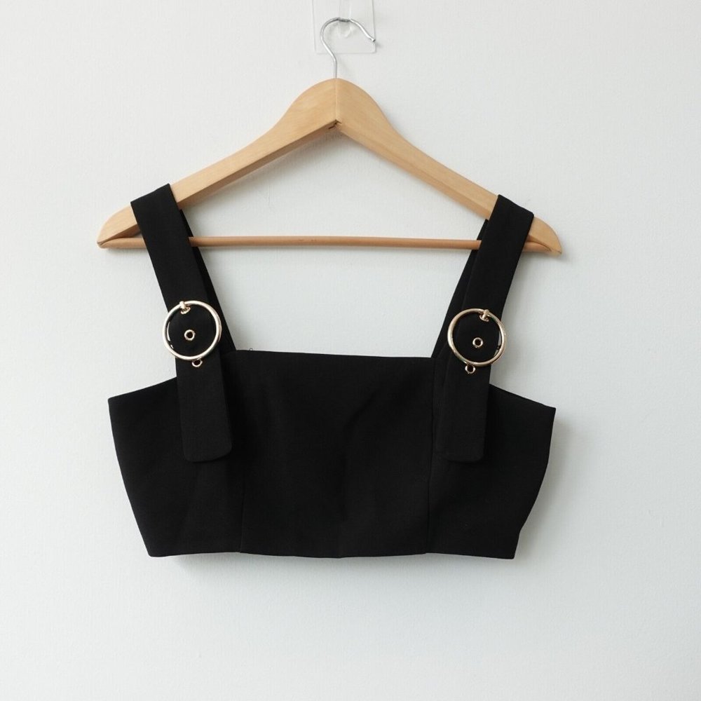 4th‎ Reckless Top Womens Size 4 Punk Bralette Tank Cropped Black Buckle Pinafore